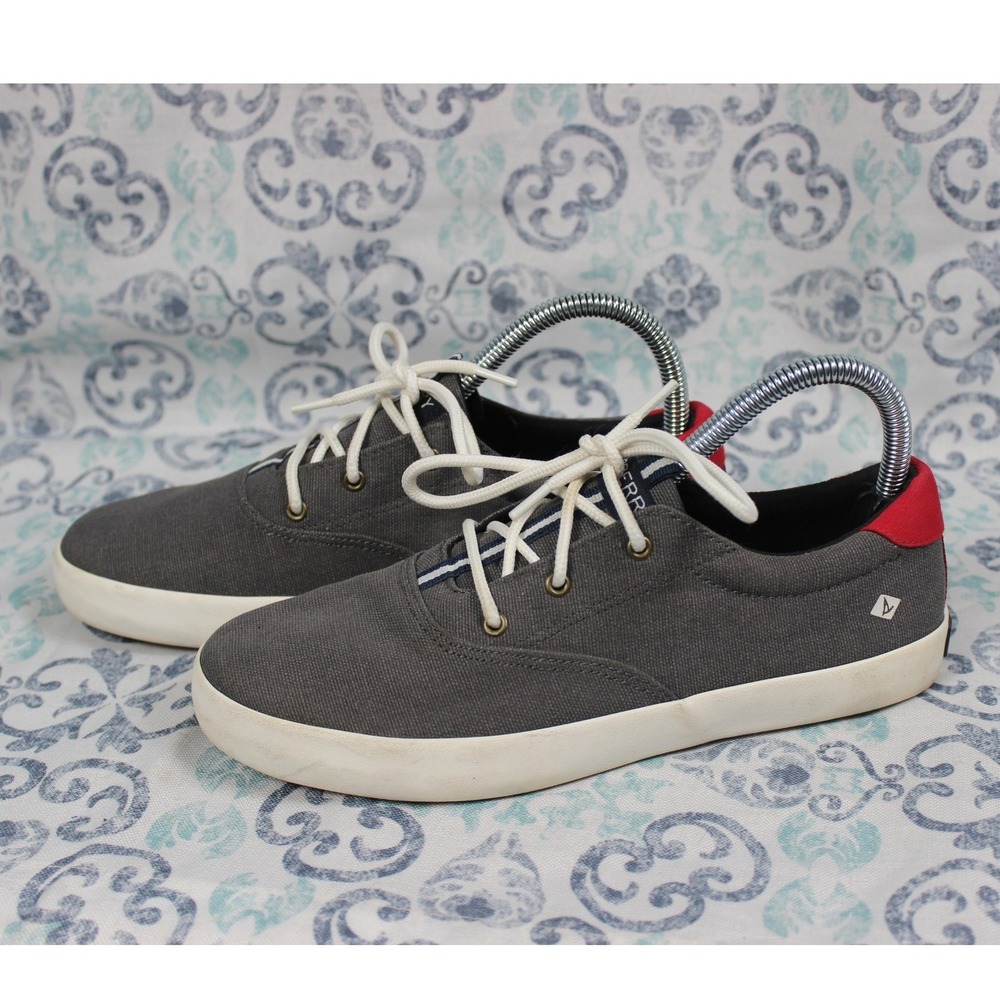 Sperry Top-Sider Crest Vibe Grey Red Canvas Sneakers STK265754‎ Womens Size 5M